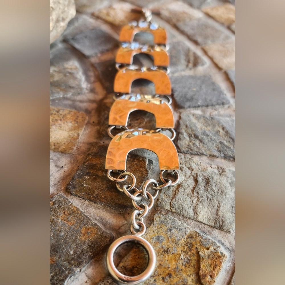 Sterling Silver hammered Link Bracelet - Picture 12 of 16